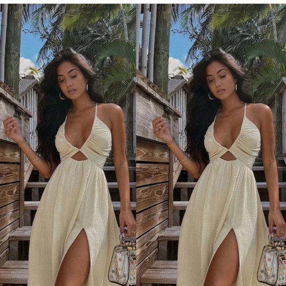 White V Neck Backless Sleeveless Dress - Picture 2 of 2